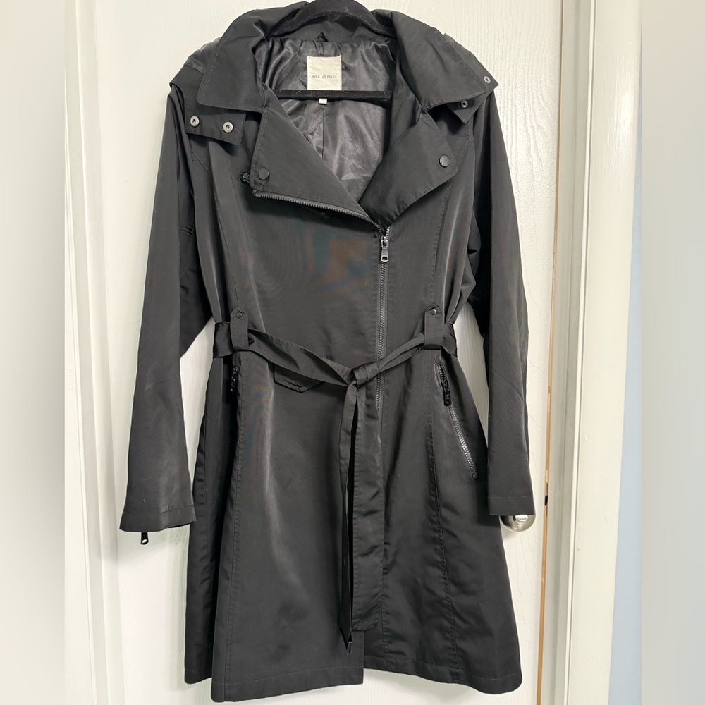 Avec Les Filles Black Water Resistant Moto Trench Coat (XL)